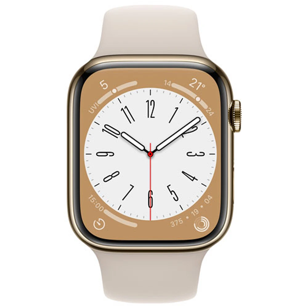 TELUS Apple Watch Series 8 (GPS + Cellular) 45mm Gold Stainless Steel Case w/ Starlight Sport Band - M/L - Monthly Financing