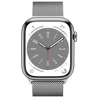 Rogers Apple Watch Series 8 (GPS + Cellular) 45mm Silver Stainless Steel Case with Silver Milanese Loop - M/L - Monthly Financing