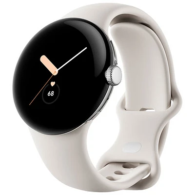 Montre Pixel Watch de Google (GPS + LTE) avec boîtier de 40 mm en acier inoxydable argent poli et bracelet sport craie