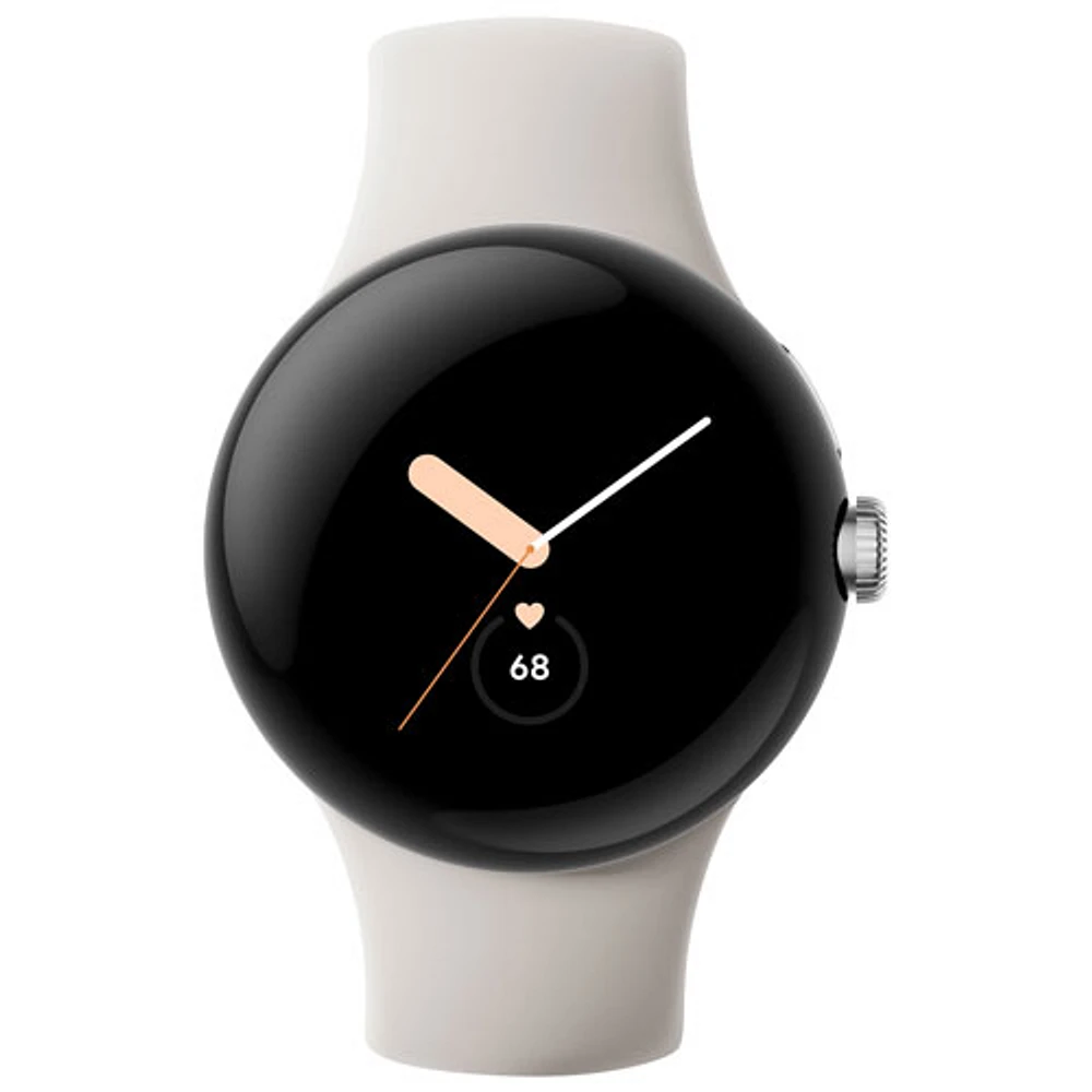Montre Pixel Watch de Google (GPS + LTE) avec boîtier de 40 mm en acier inoxydable argent poli et bracelet sport craie