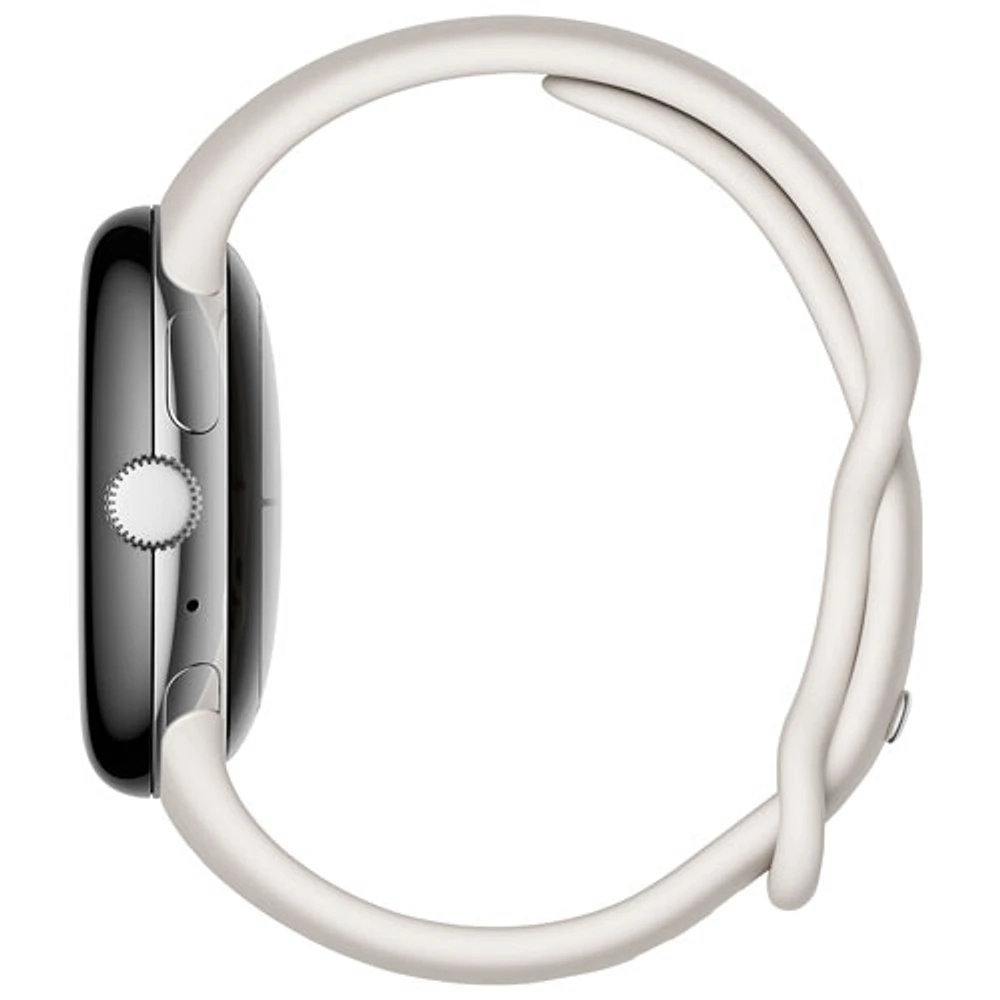 Montre Pixel Watch de Google (GPS + LTE) avec boîtier de 40 mm en acier inoxydable argent poli et bracelet sport craie