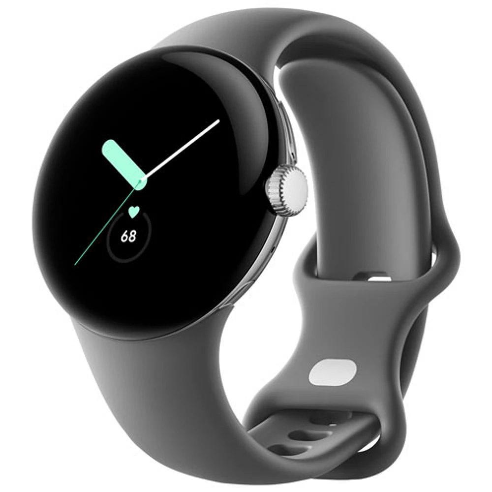 Montre Pixel Watch de Google (GPS + LTE) TELUS avec boîtier de 40 mm en acier inoxydable argenté et bracelet sport anthracite - Financement mensuel