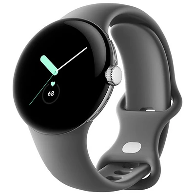 Montre Pixel Watch de Google (GPS + LTE) TELUS avec boîtier de 40 mm en acier inoxydable argenté et bracelet sport anthracite - Financement mensuel