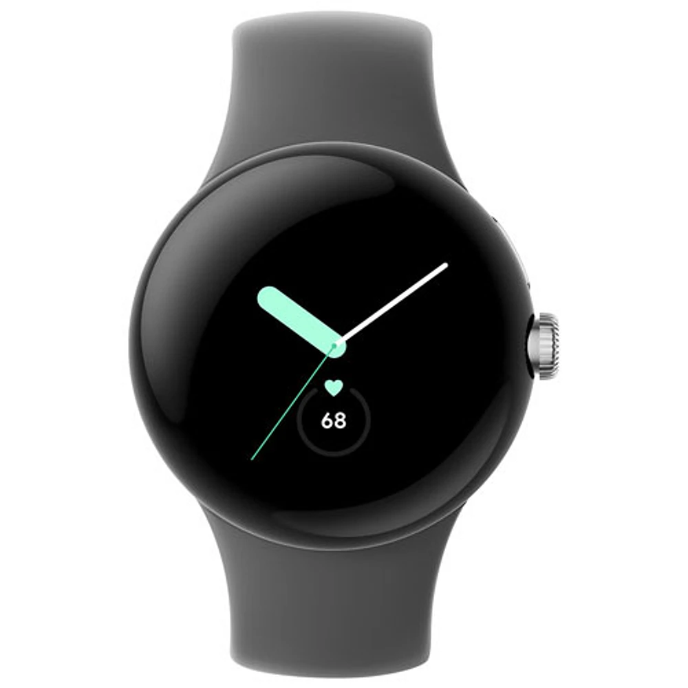 Montre Pixel Watch de Google (GPS + LTE) TELUS avec boîtier de 40 mm en acier inoxydable argenté et bracelet sport anthracite - Financement mensuel
