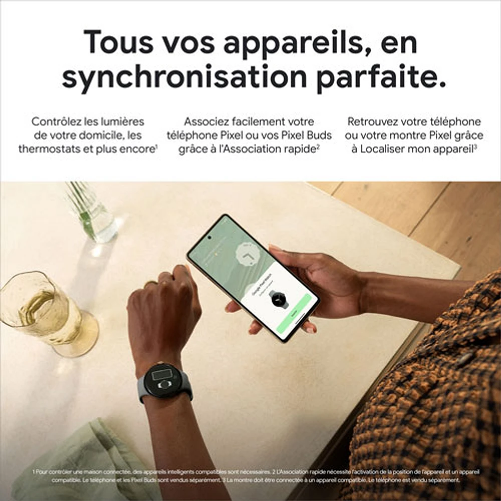 Montre Pixel Watch de Google (GPS + LTE) TELUS avec boîtier de 40 mm en acier inoxydable noir et bracelet sport obsidien - Financement mensuel