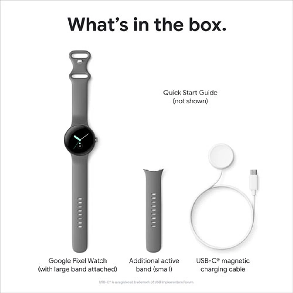 Montre Pixel Watch de Google (GPS + LTE) TELUS avec boîtier de 40 mm en acier inoxydable noir et bracelet sport obsidien - Financement mensuel