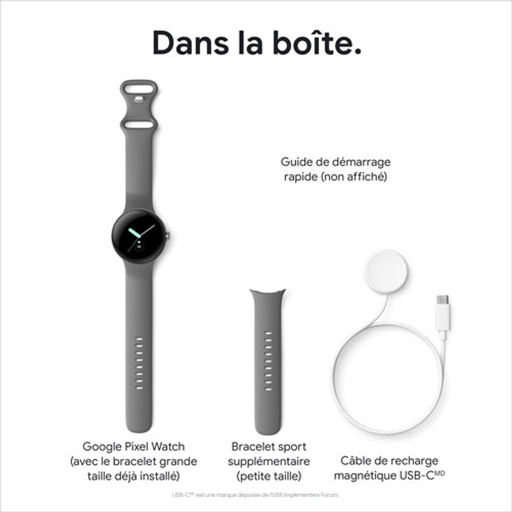 Montre Pixel Watch de Google (GPS + LTE) TELUS avec boîtier de 40 mm en acier inoxydable noir et bracelet sport obsidien - Financement mensuel