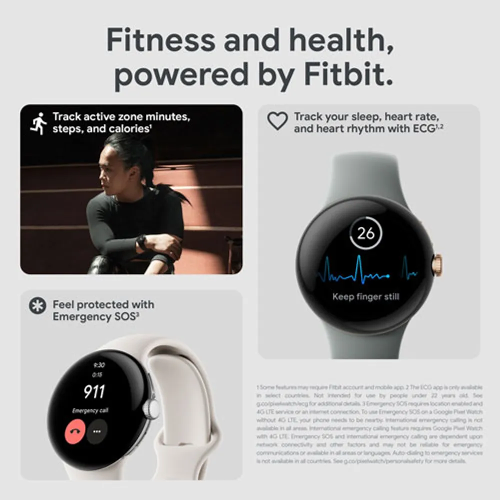 Montre Pixel Watch de Google (GPS + LTE) TELUS avec boîtier de 40 mm en acier inoxydable noir et bracelet sport obsidien - Financement mensuel