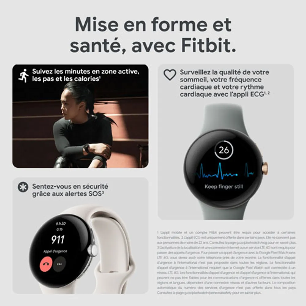Montre Pixel Watch de Google (GPS + LTE) TELUS avec boîtier de 40 mm en acier inoxydable noir et bracelet sport obsidien - Financement mensuel
