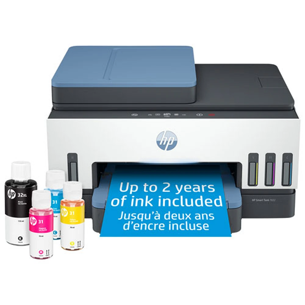 Imprimante à jet d'encre tout-en-un sans fil Supertank Smart Tank 7602 de HP - Jusqu'à 2 ans d'encre inclus*