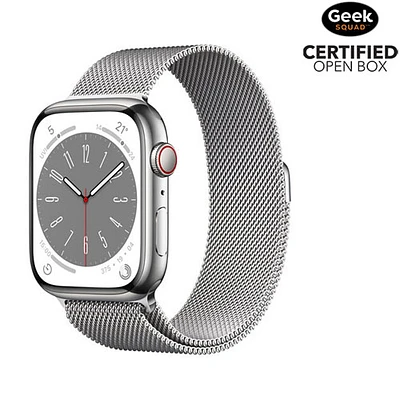 Open Box -Apple Watch Series 8 (GPS + Cellular) 45mm Silver Stainless Steel Case w/ Silver Milanese Loop -Medium/Large