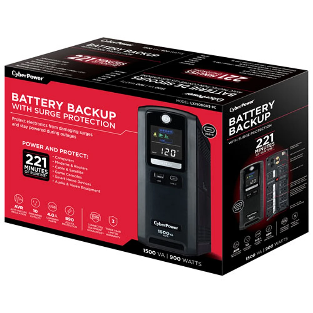 Système UPS d'alimentation sans coupure 1500 VA de CyberPower (LX1500GU3-FC)