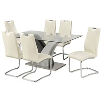 Ensemble de salle à manger contemporain décontracté 7 pièces Alexis - Blanc