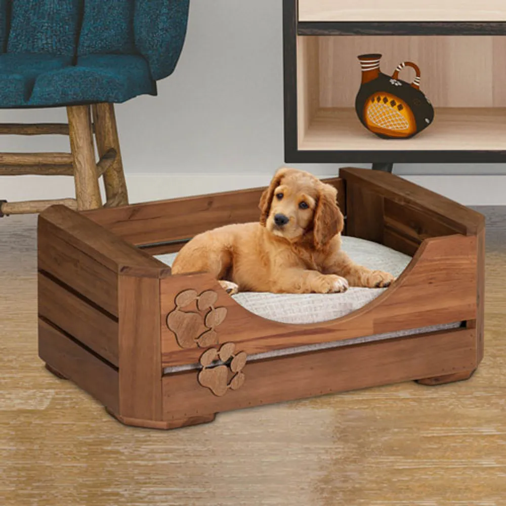 Lit en bois avec empreinte de patte de Bowser & Meowser