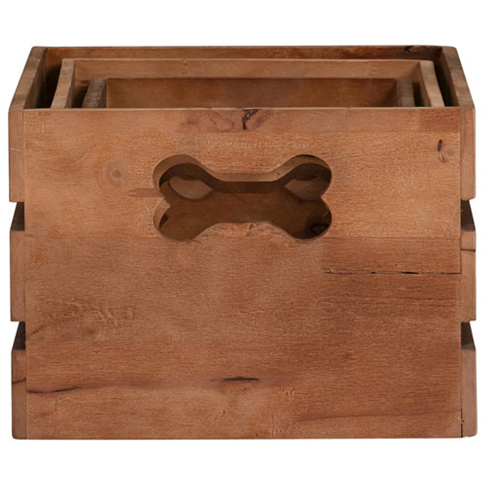 Boîte de rangement en bois pour jouets d'animaux de compagnie de Bowser & Meowser - Ensemble de 3