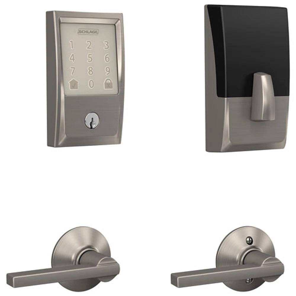 Poignée de porte à levier à serrure intelligente et pêne dormant Wi-Fi Encode de Schlage - Nickel satiné - Exclusivité Best Buy