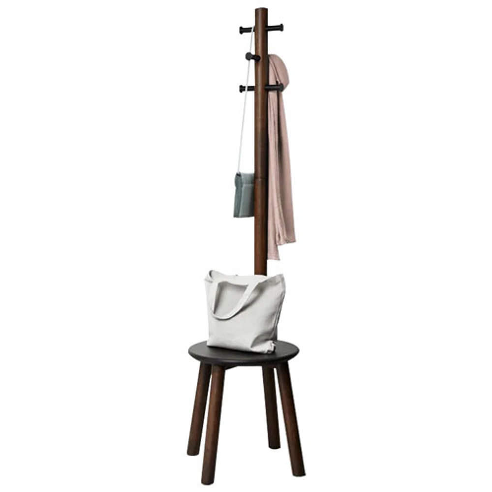 Portemanteau et tabouret 2-en-1 Pillar - Noir/Noyer