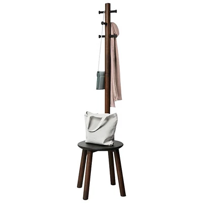 Pillar 2-in-1 Coat Rack & Stool - Black/Walnut