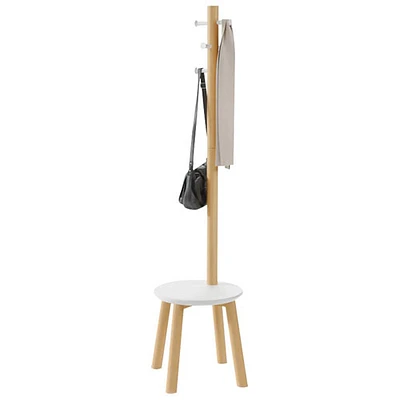 Porte-manteau et tabouret 2-en-1 Pillar - Blanc/Naturel