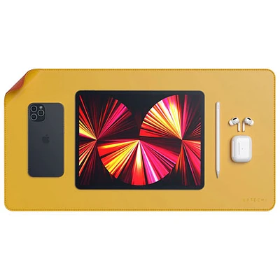 Sous-main à deux côtés en cuir écologique Deskmate de Satechi - Jaune/Orange