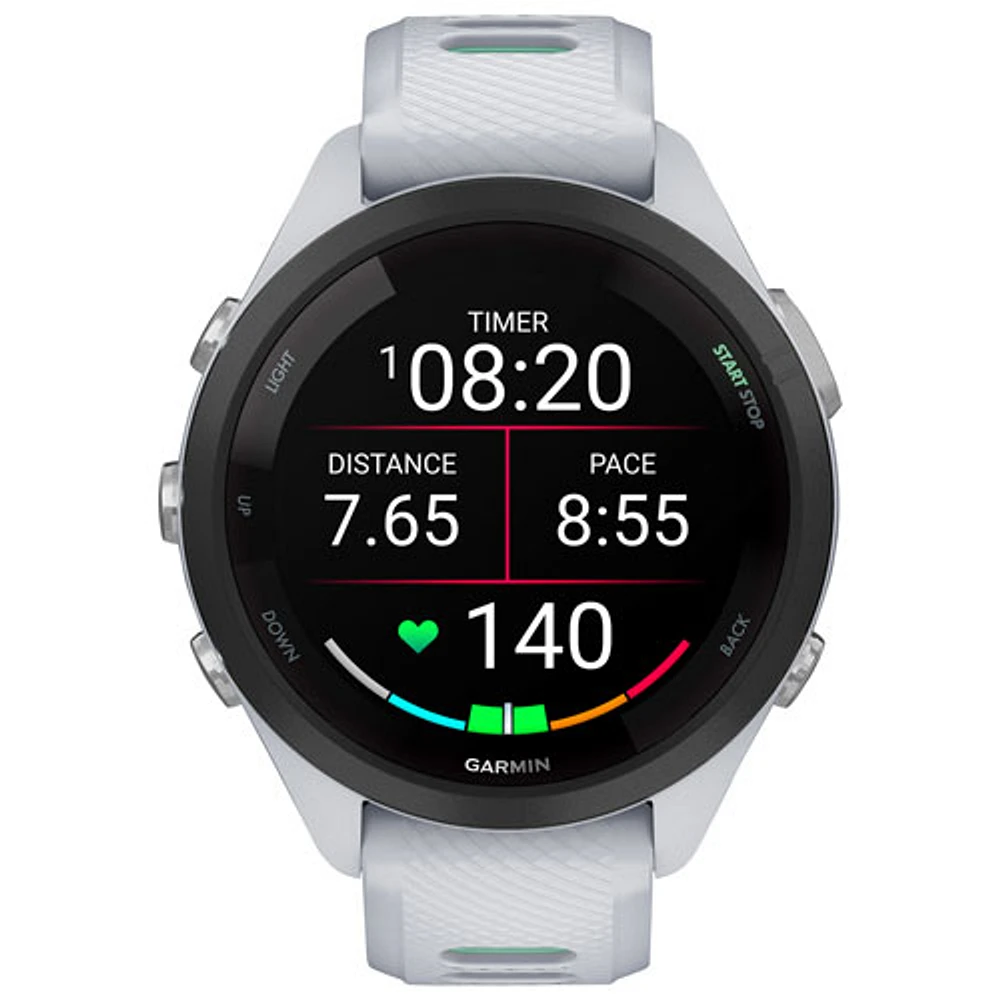Montre intelligente Bluetooth de 42 mm Forerunner 265S de Garmin pour la course - Blanc/Neo Tropic