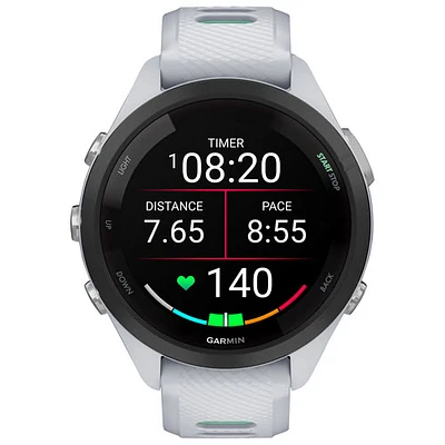 Montre intelligente Bluetooth de 42 mm Forerunner 265S de Garmin pour la course - Blanc/Neo Tropic