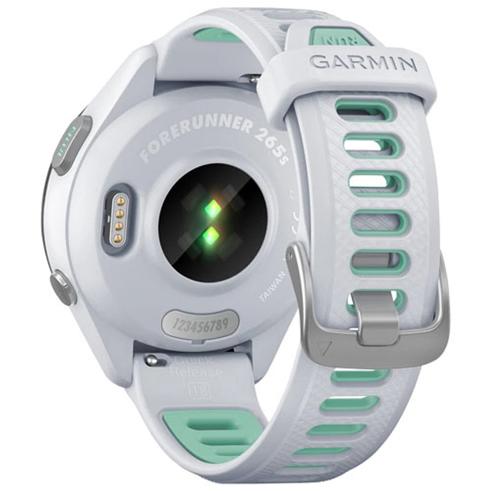 Montre intelligente Bluetooth de 42 mm Forerunner 265S de Garmin pour la course - Blanc/Neo Tropic