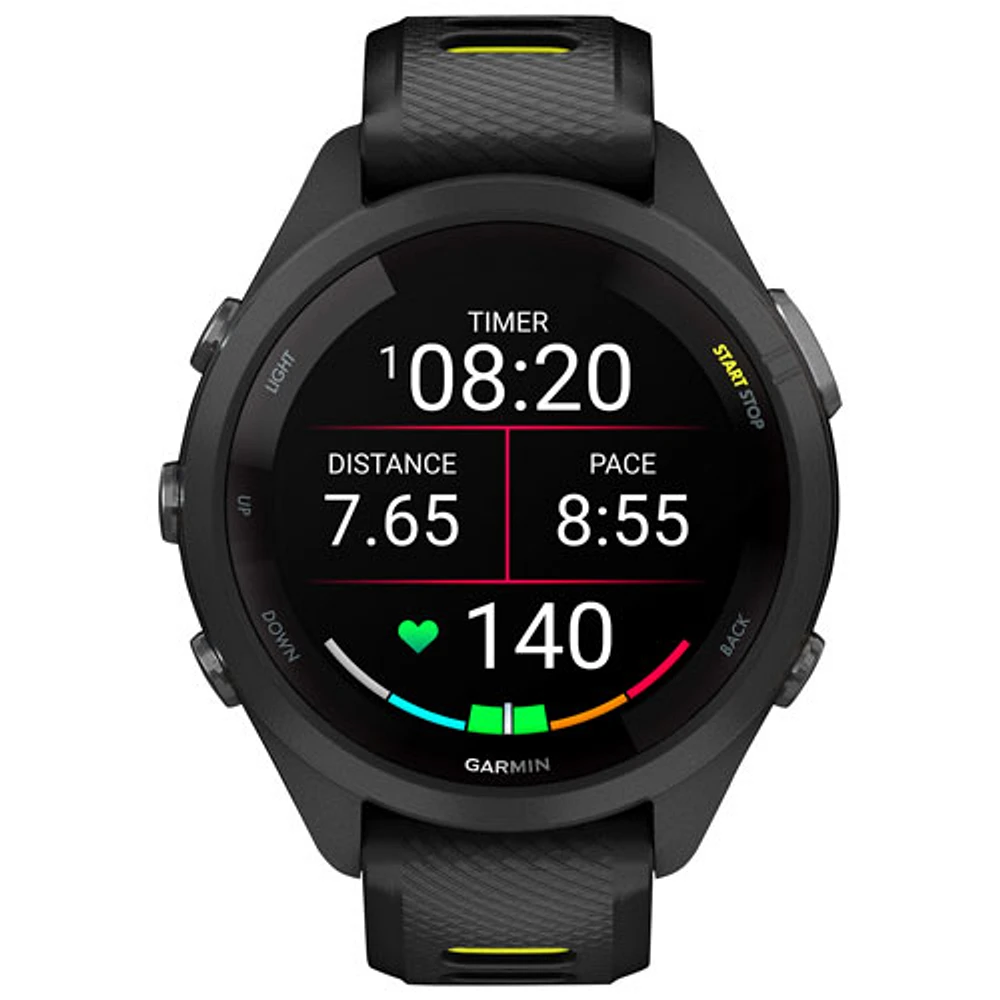 Montre intelligente Bluetooth de 42 mm Forerunner 265S de Garmin pour la course - Noir/Jaune vif