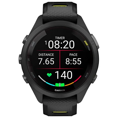 Montre intelligente Bluetooth de 42 mm Forerunner 265S de Garmin pour la course - Noir/Jaune vif