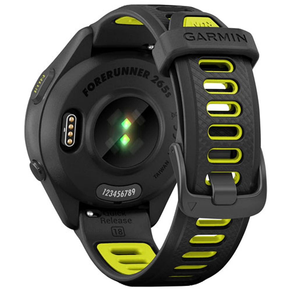 Montre intelligente Bluetooth de 42 mm Forerunner 265S de Garmin pour la course - Noir/Jaune vif