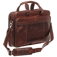 Mancini Buffalo 15.6" Double-Compartment Top-Zipper Laptop Briefcase Bag - Brown
