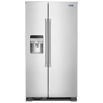 Réfrigérateur à congélateur juxtaposé 24,5 pi³ 36 po avec distributeur eau/glaçons de Maytag (MSS25C4MGZ) - Inox