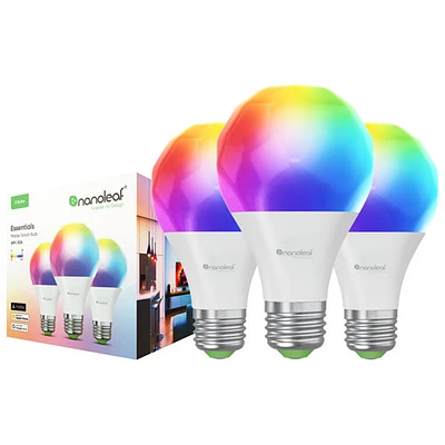 Nanoleaf Essentials Matter A19 60W Smart LED Light Bulb - 3 Pack - White & Colour