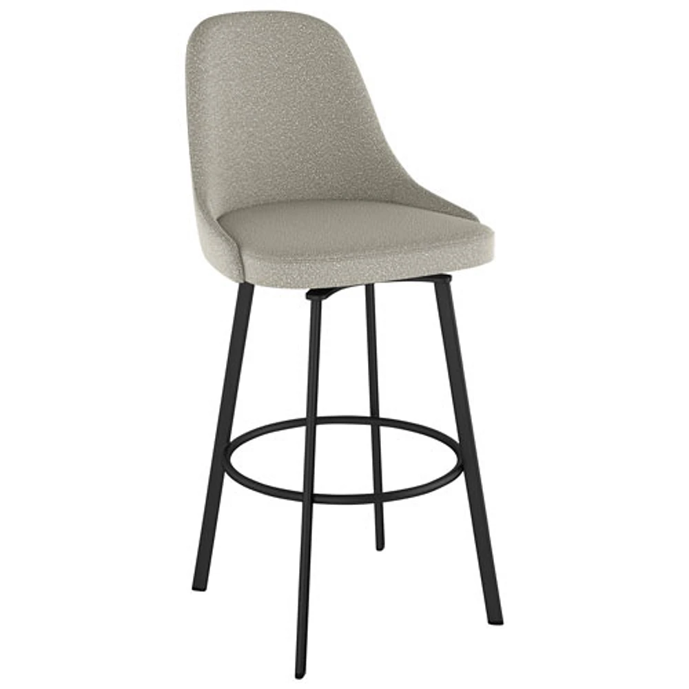 Tabouret de bar contemporain en polyester à hauteur de bar Harper - Tissu bouclé gris-beige/Noir