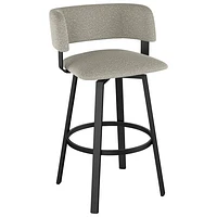 Tabouret de bar contemporain à hauteur de bar Stinson - Tissu bouclé gris beige/Noir