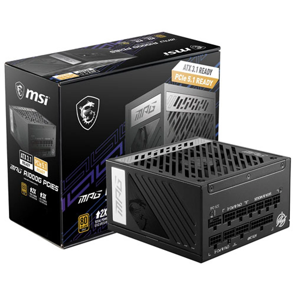 MSI MPG A1000G PCIE 5 80 Plus Gold 1000W Full Modular ATX 3.0 Gaming Power Supply - Black