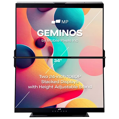 Moniteur ACL IPS HD intégrale 60 Hz de 24 po Geminos de Mobile Pixels avec temps de réponse de 14 ms gris à gris (MP-116-1001P02) - Noir