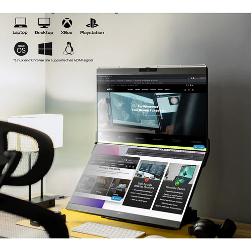 Moniteur ACL IPS HD intégrale 60 Hz de 24 po Geminos de Mobile Pixels avec temps de réponse de 14 ms gris à gris (MP-116-1001P02) - Noir