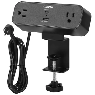 Barre d'alimentation à pince de bureau de Kopplen avec USB-C PD 65 W et USB-A 18 W - Noir