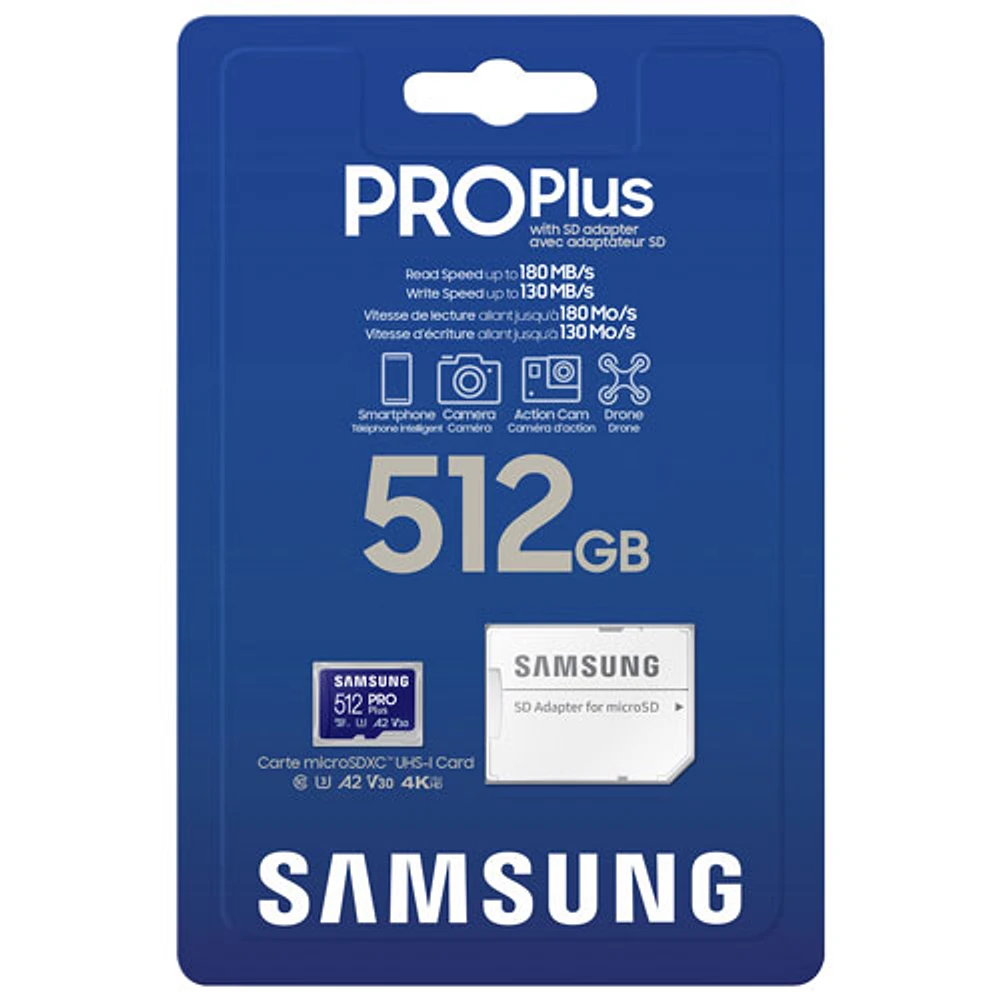 Carte mémoire microSDXC de 180 Mo/s et Go PRO Plus et adaptateur de Samsung