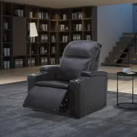 Haven Leather Power Home Theater Recliner with Power Headrests & Cupholders – Black