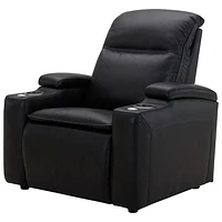 Haven Leather Power Home Theater Recliner with Power Headrests & Cupholders – Black