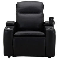Haven Leather Power Home Theater Recliner with Power Headrests & Cupholders – Black
