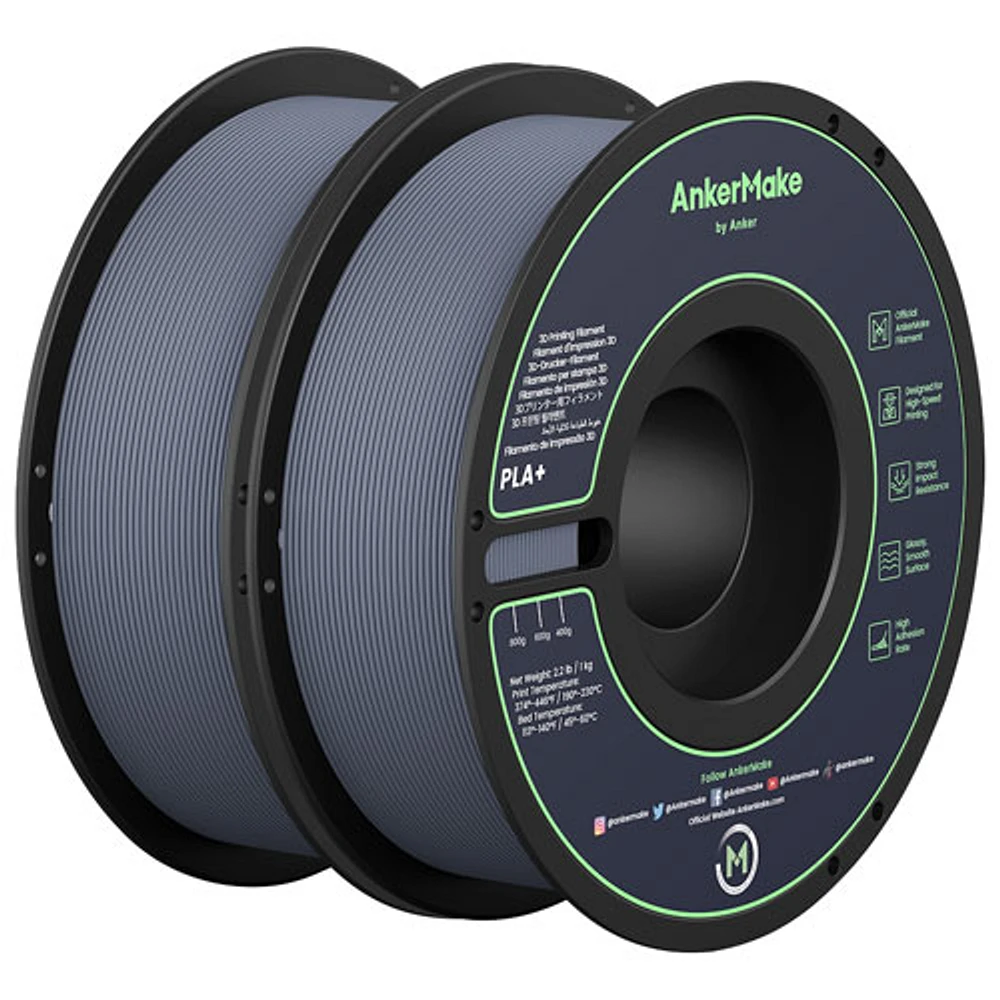 Filament d'APL+ de 2 kg d'AnkerMake Printing - Paquet de 2 - Gris
