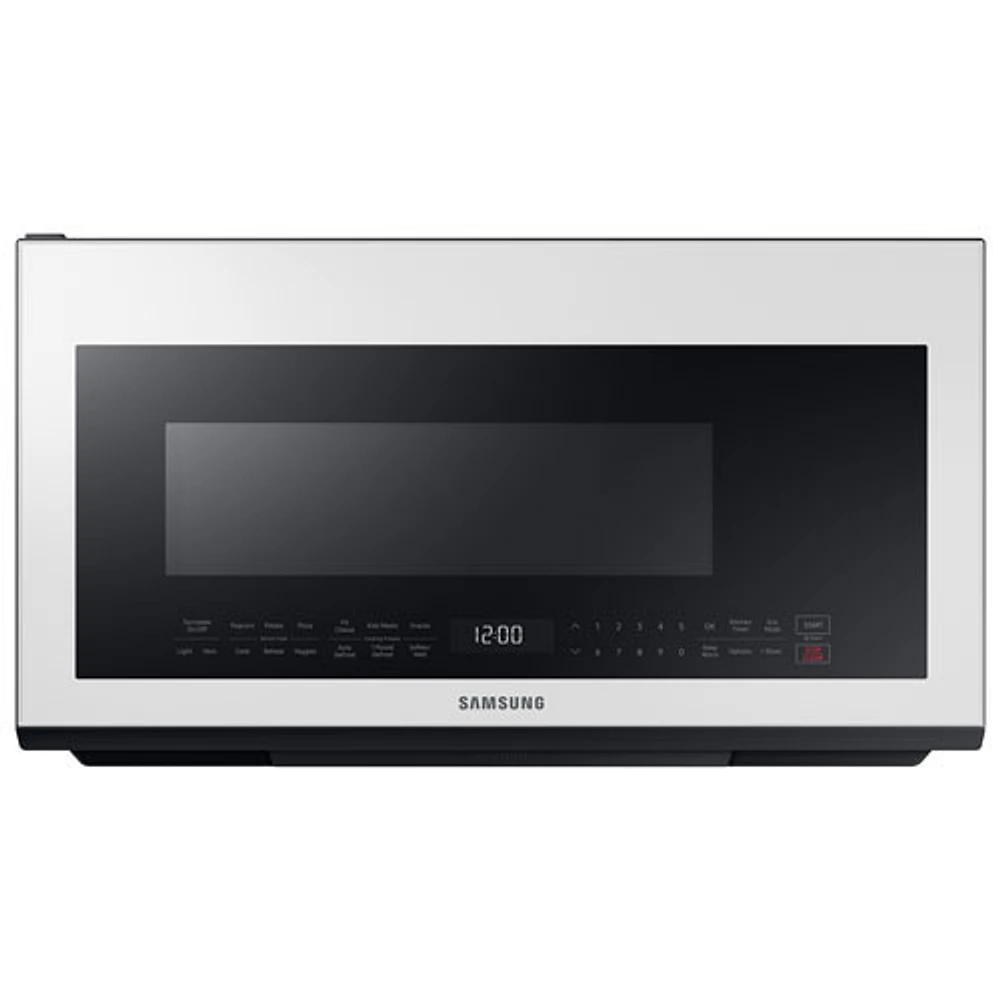 Boîte ouverte - Four à micro-ondes à hotte intégrée BESPOKE de Samsung - 2,1 pi³ - Verre blanc - Endommagé