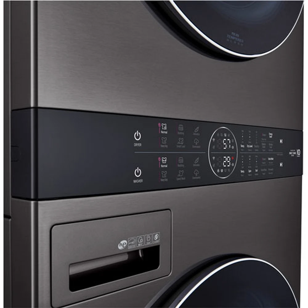 LG WashTower 5.2 Cu. Ft. HE Steam Washer & 7.4 Cu. Ft. Dryer Laundry Centre (WKGX201HBA) - Black Stainless