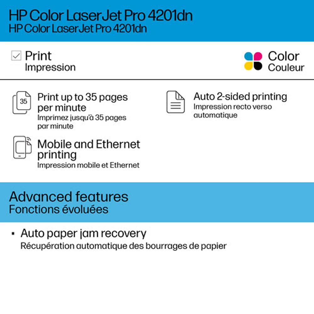 Imprimante laser couleur sans fil LaserJet Pro 4201DW de HP
