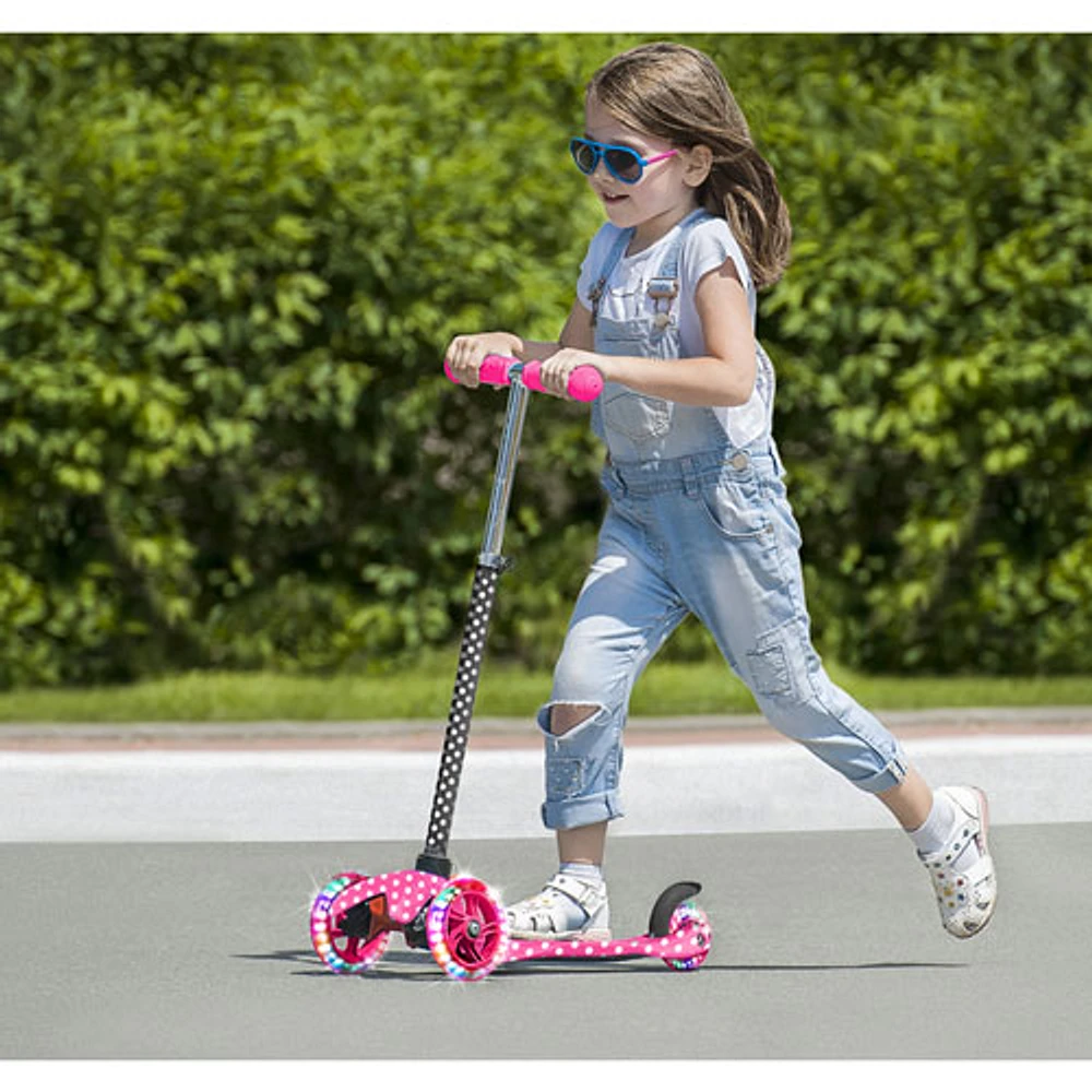 Rugged Racers Deluxe Mini 3-Wheeled Kick Scooter with LED Lights - Pink Polka Dot