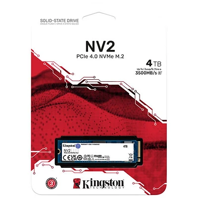 Disque SSD interne NVMe PCI-e 4.0 NV2 de 4 To de Kingston (SNV2S/4000G)