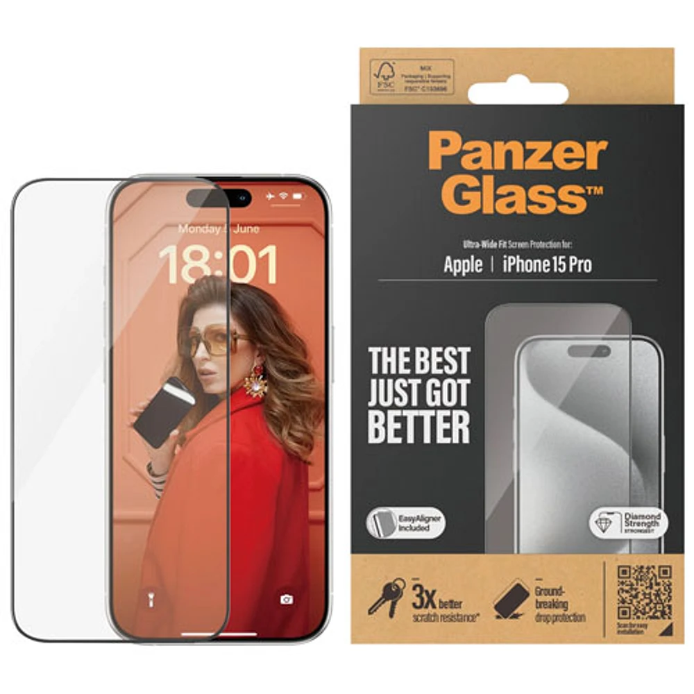 Protecteur d'écran en verre Ultra Wide de PanzerGlass pour iPhone 15 Pro